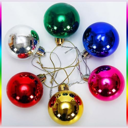 Image of 24 Pink Christmas X-Mass Tree Decoration Balls Hangings Ornaments Christmas Hanging Tree Balls Bauble Decoration for Home Party (24 Pcs Multi Colour Balls)