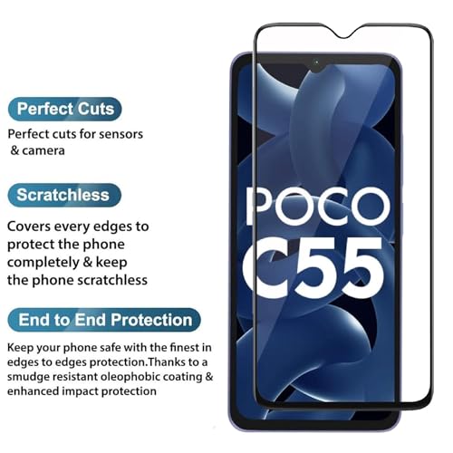 Image of HD Tempered Glass Screen Protector Compatible For Redmi 12C, Poco C55 With Edge To Edge Coverage And Easy Installation Kit