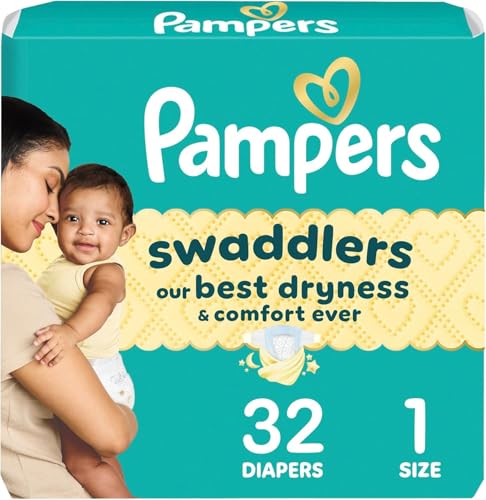 Pampers Swaddlers Diapers, Size 1 (8-14 lbs), 32 Count, Absorbent, Keeps Baby Dry and Comfortable, Skin Safe Disposable Baby Diaper (Packaging May...