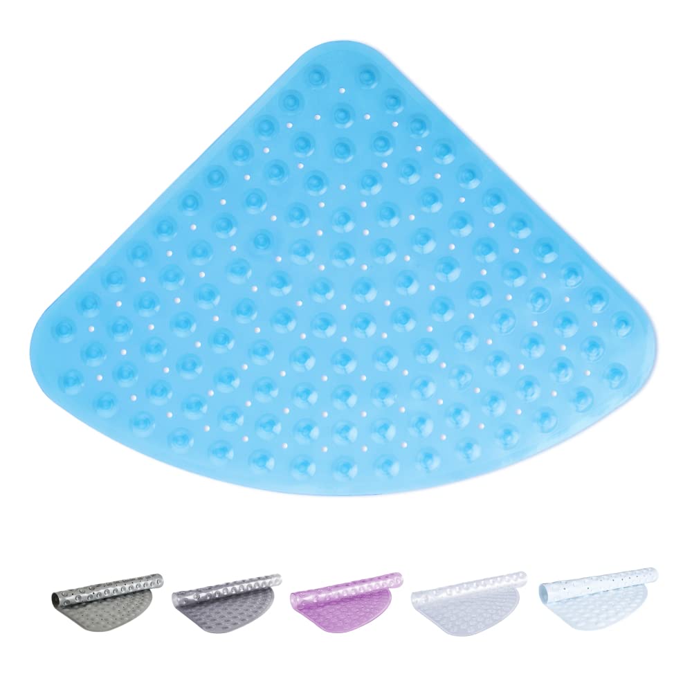 TranquilBeauty Curved Blue Shower Mat 53x53cm/21x21in |Non-slip Machine-Washable Quadrant Bath Mat For Walk In Shower Tray | Shower Mats Non-Slip Suction Cups For Kids & Elderly