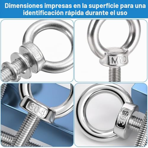 Miniatura 5 de 4 Piezas Pernos De Ojo M10 30 Mm, Cancamo Cerrado Inox 304, Tornillos De Ojo, Tuerca De Ojo Elevación, Pernos De Suspensión M10, Perno De Ojo Elevador, Cáncamo De Elevación Para Colgar Y Fijar