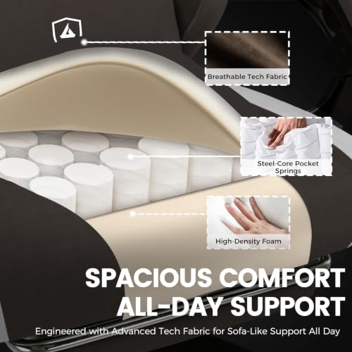 Image of GTPLAYER Gaming Chair with Footrest Fabric Office Chair with Pocket Spring Cushion and Linkage Armrests, High Back Ergonomic Computer Chair with Lumbar Support Task Chair Brown
