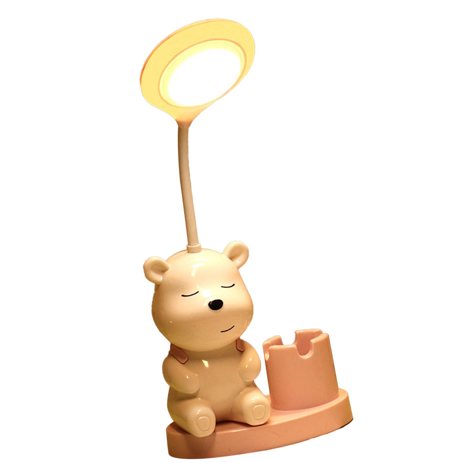 SIXRUN Lámpara de Escritorio, Lámpara de Mesa LED de Dibujos Animados con Carga USB, Cuidado de los Ojos con Portalápices, Sacapuntas, Lámpara de Escritorio para Estudiar Lectura (PINK)