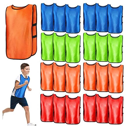 Mepase 24 Pieces Youth Pinnies for Kids Team Jerseys Scrimmage Training Game Soccer Vest, 4 Colors 4 Teams Pinnies for Children Youth Game Sports Basketball, Soccer, Football, Volleyball