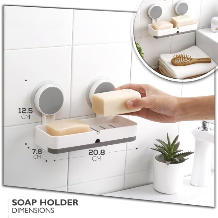 Acrylonitrile Butadiene Styrene ABS Soap Holder for Bathroom - Non-Drill Wall Mount Magic Sticker Self Adhesive Soap Stand for Bathroom with Removable Drain Tray (Design_1) 1