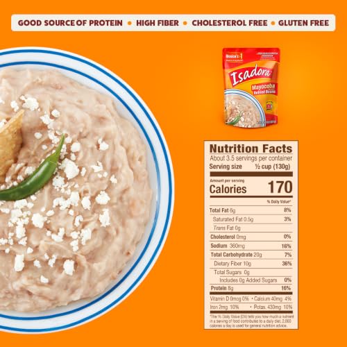Image of Isadora Refried Mayocoba Beans Pouch, Mexican Food Ready-to-Eat 15oz (6-Pk)