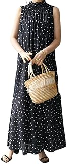 [UQQA] ドット柄 ワンピース レディース 夏 ノースリーブ ロング丈 カジュアル 上品