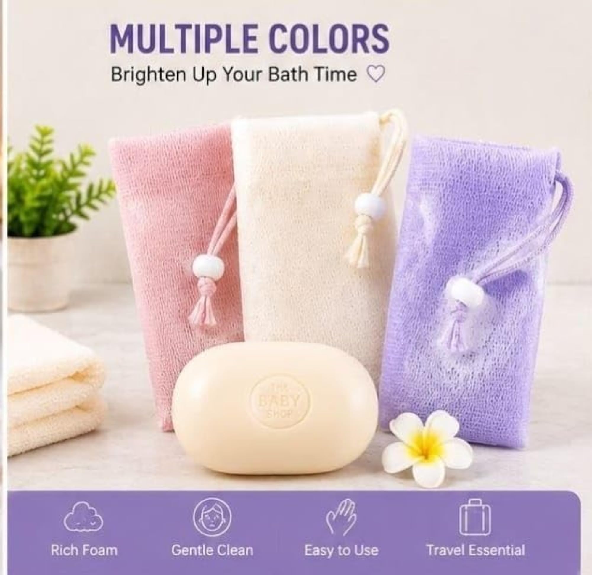 3 Pcs Exfoliating Mesh Loofah Soap Saver Pouches for Bath & Shower