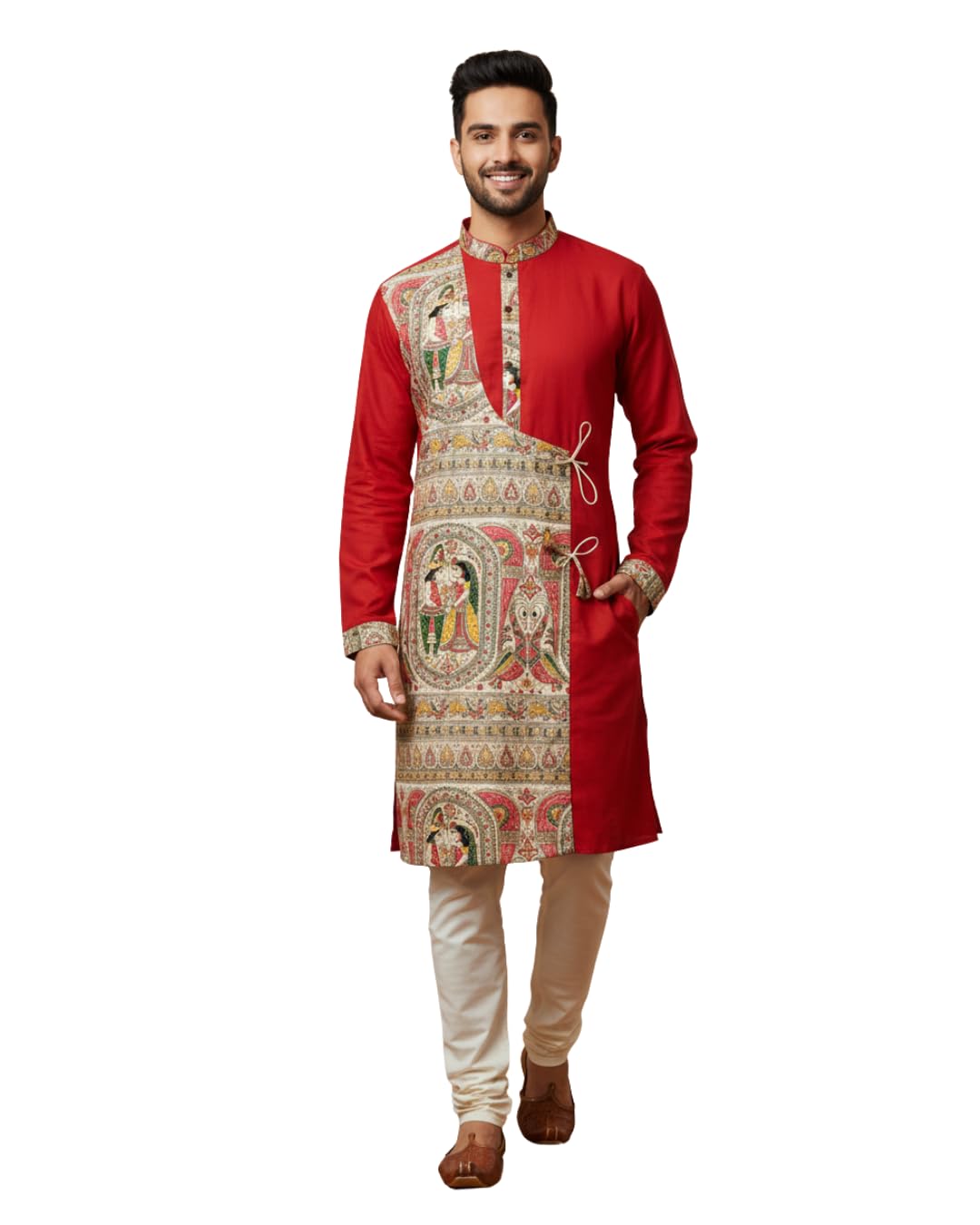 RIYANSHI Boutique Men's Traditional Kurta with Madhubani Art Panel, Long Sleeve, Mandarin Collar, Festive Ethnic Wear-image-10