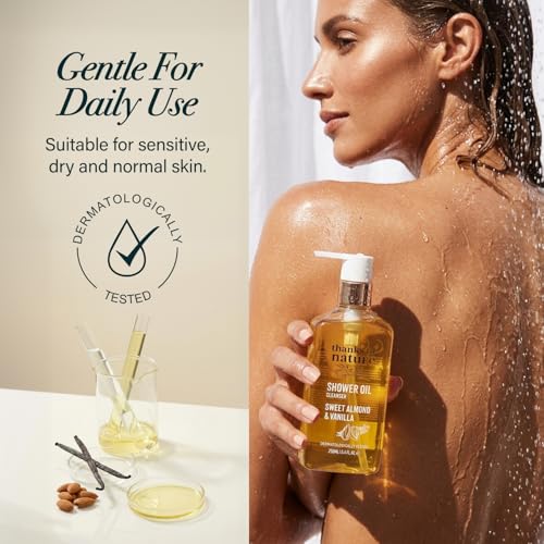 Image of Shower Oil for Women, 8.45 fl oz (Sweet Almond & Vanilla) | Body Wash With Vitamin E and Glycerin, Oil to Foam, Vegan, Paraben Free, Normal to Dry Skin