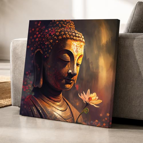 Image of PAINTINGMANTRA Buddha Canvas Painting for Living Room, Buddha wall Art Painting for living room, Bedroom, office and Meditation Room, Canvas, 22x22 Inch