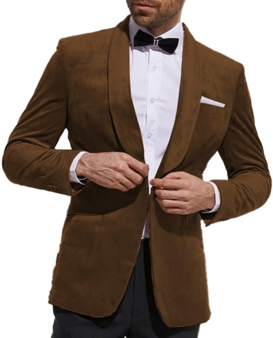 Mens Velvet Suit Blazer Slim Fit Christmas Jacket Prom Tuxedo Jacket Shawl Lapel Wedding Party Dinner Tuxedos