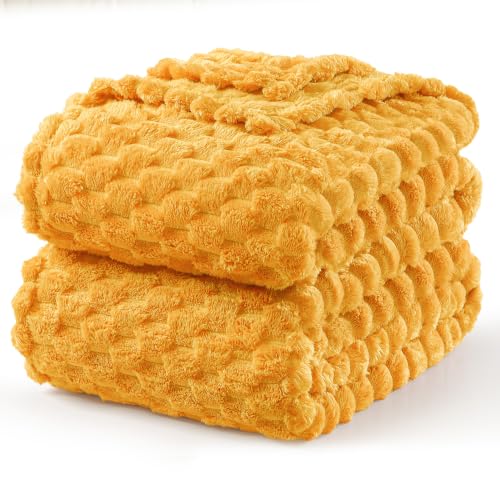 Exclusivo Mezcla 3D Fleece King Size Blanket for Bed, Mustard Yellow