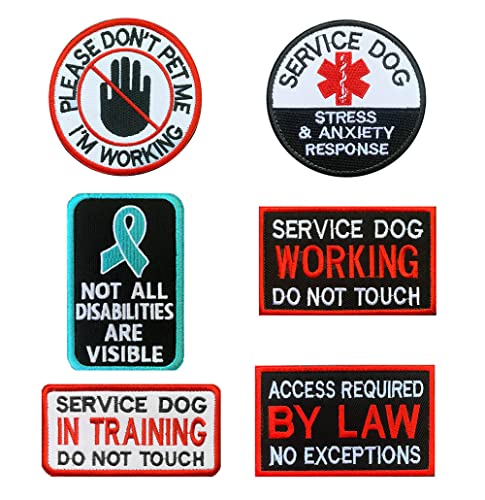 6 pz Tactical Service Dog Stress & Ansia Response Training Working Dont Pet Dog Vests/Harness Emblema Ricamato Fastener Hook & Loop Dog Patch per cani di taglia media grande di servizio cani guida