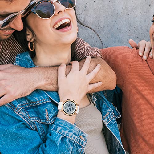 Golden Hour Ultra-Thin Minimalist Sports Waterproof Digital Watches Men With Wide-Angle Metal Case Bright Display Rubber Strap Wrist Watch For Men Women In Rose Gold White #TOP6