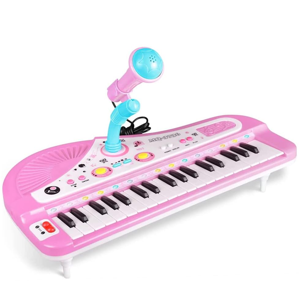 SYOSI Kids Piano Keyboard, Piano for Kids with Microphone Portable Electronic Keyboards for Beginners 37 Keys Musical Toy for Baby Girls Birthday Gift 3 4 5 6 7 Year Old Kids Toy Piano (Pink)