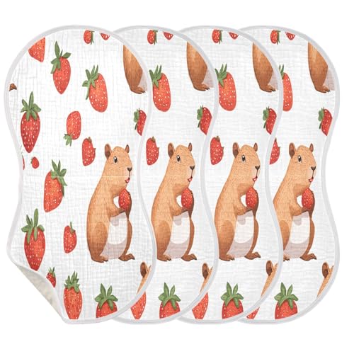 JUZIHAI 4Pack Cute Capybara Baby Burp Cloths Soft Cotton Burp Rags,Super Absorbent Burp Cloth Bag for Newborn Baby Boys/Girls3