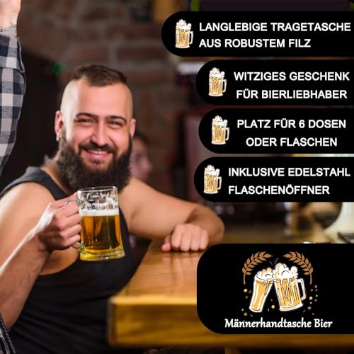 KHstylehoo Männerhandtasche Bier Geburtstagsgeschenk Geschenke für Männer Geburtstag,Flaschentasche 6 Flaschen,Lustige Personalisierte Witzige Männergeschenke Biergeschenke