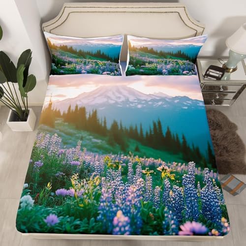 Latwerio Sábana Bajera 105x200 Infantil Bosque 3D Impresión Sabanas, Tropicales de Microfibra Suave y Cómoda Funda de Colchón Sábana con Elástico y Bolsillo Profundo 30 cm, Sabanas Cama 105, T773