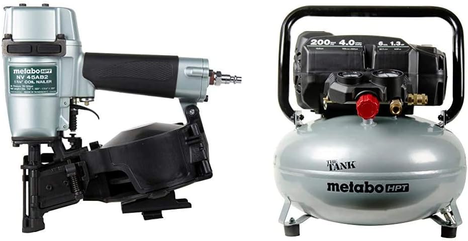 Metabo HPT NV45AB2 Roofing Nailer with Air Hose 1/4" x 100'