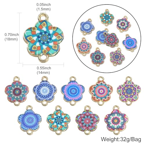 Stiesy 30Pcs Enamel Flower Connector Charms Colourful Printed Floral Links Charms Bulk for Jewellery Making DIY Bracelet Crafts - Image 2