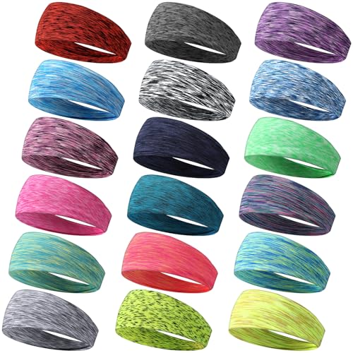 Image of 18 Pcs Sports Sweatbands for Men Women Camo Headbands Workout Non Slip Headbands Breathable Head Band Fitness Stretchy Unisex Hairband for Yoga Running Cycling Ball
