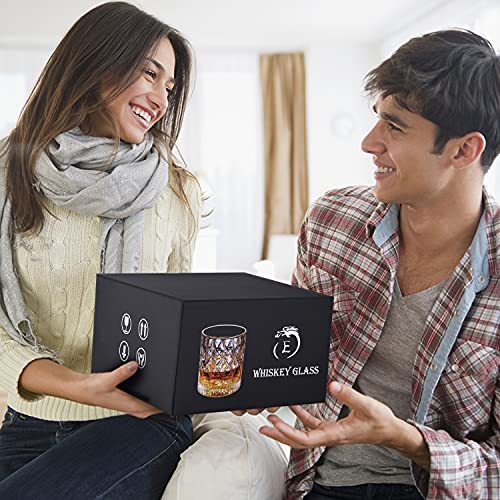 Foto von longyier Whiskey Gläser 4er Set, 300ml Old Fashioned Glas für Bourbon Scotch Rum Cocktails Brandy, mit Luxusbox, ein einzigartiges Geschenk für Männer und Frauen
