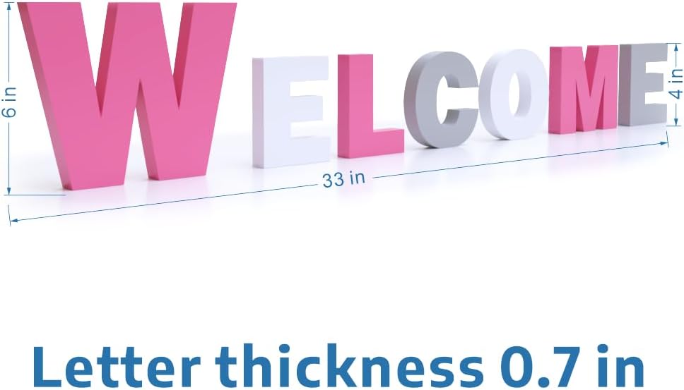 3D WELCOME Letters Sign PVC Wall & Tabletop Decor (W:6in, Others:4in) - Indoor Outdoor Home Wedding Cafe Christmas Decorations with 2 Color Variations(Fuchsia + White + Gray)