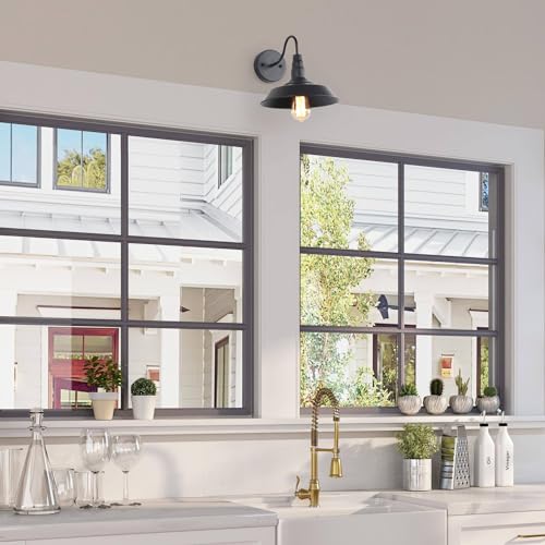 Image of LALUZ Farmhouse Black Wall Sconces, Modern Industrial Barn Gooseneck Wall Mount Light Fixture Lighting for Bedroom, Kitchen, Living Room, Bathroom, and Hallway