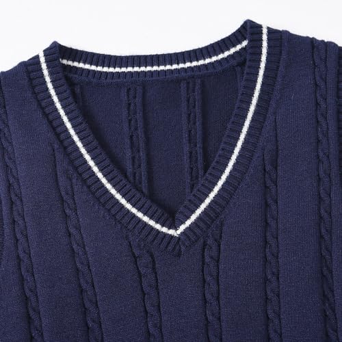 Girls Boys V Neck Trendy Sweater Vest Cable Knit Sleeveless Preppy Loose Knitted School Sweaters Casual Tank Top3