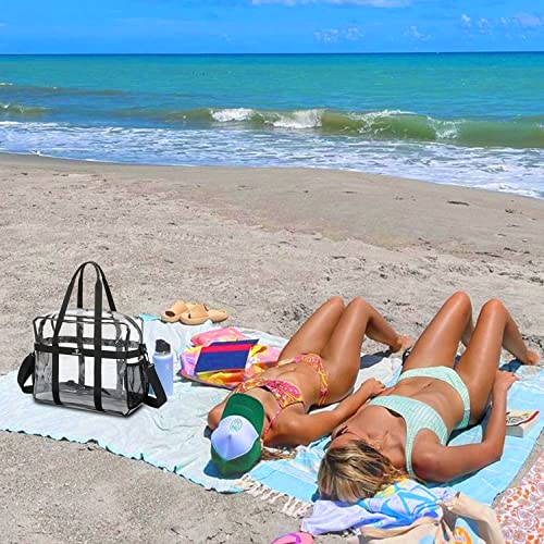 Farmark Clear Tote Bags Stadium Approved, Heavy Duty Travel Bags, Large Sports Shoulder Pack For Work,Competition,School (Black) #TOP5
