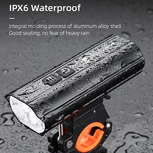 Farol de bicicleta da Hyranect capa de liga de alumínio, recarregável por USB, 1800 lúmens, super br
