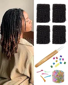Afro Kinkys Bulk Human Hair Curly Braiding Hair,Hair Extensions 100% Soft Real Human Hair Bulk For Twist Braids,Loc Extensions,10 Inches Natural Black 4 Packs,30gram/Pack