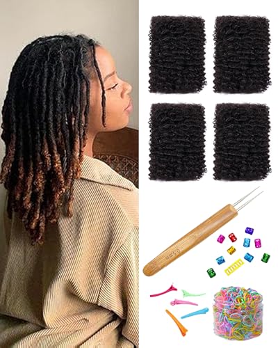 Afro Kinkys Bulk Human Hair Curly Braiding Hair,Hair Extensions 100% Soft Real Human Hair Bulk For Twist Braids,Loc Extensions,10 Inches Natural Black 4 Packs,30gram/Pack