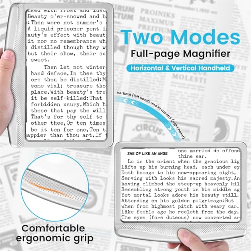 Image of Rechargeable 5X Magnifying Glass for Reading, Large Bright Full Page Magnifier with Light, Handheld LED Dimmable Lighted, Lightweight Book Magnifier for Reading Small Prints Seniors - Silver