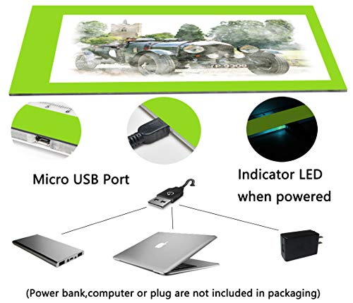 A4 Ultra-Thin Portable LED tracing Light Box Dimmable Brightness LED Art Tracing Pad for Artist Drawing Sketching Animation Stencilling and 5d Diamond Painting (Green, A4)