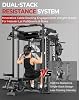 Mikolo Máquina Smith con Pila de Pesas, Sistema de Gimnasio en Casa con Jaula de Potencia con Polea Alta y Crossover de Cable, Entrenador Multifuncional con Sistema de Doble Polea, Incluye Más de 10 Accesorios Gratis 6
