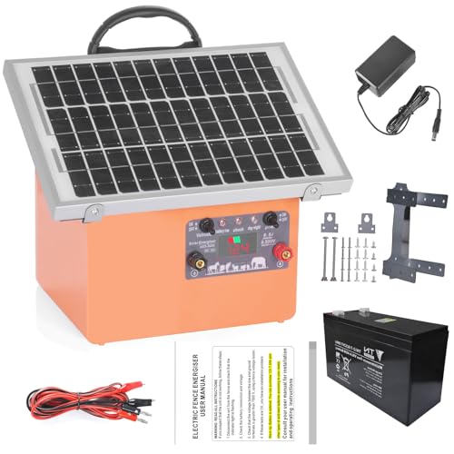 FarmNix 32KM Weidezaungerät Solar, 0,5J/9,5KV Elektrozaungerät , inkl. 7.5W-Solarpanel, 12V 7Ah Blei-Akku & Erdungsset für Geflügel, Vieh, Haustiere, Steuergerät zum Schutz von Gärten