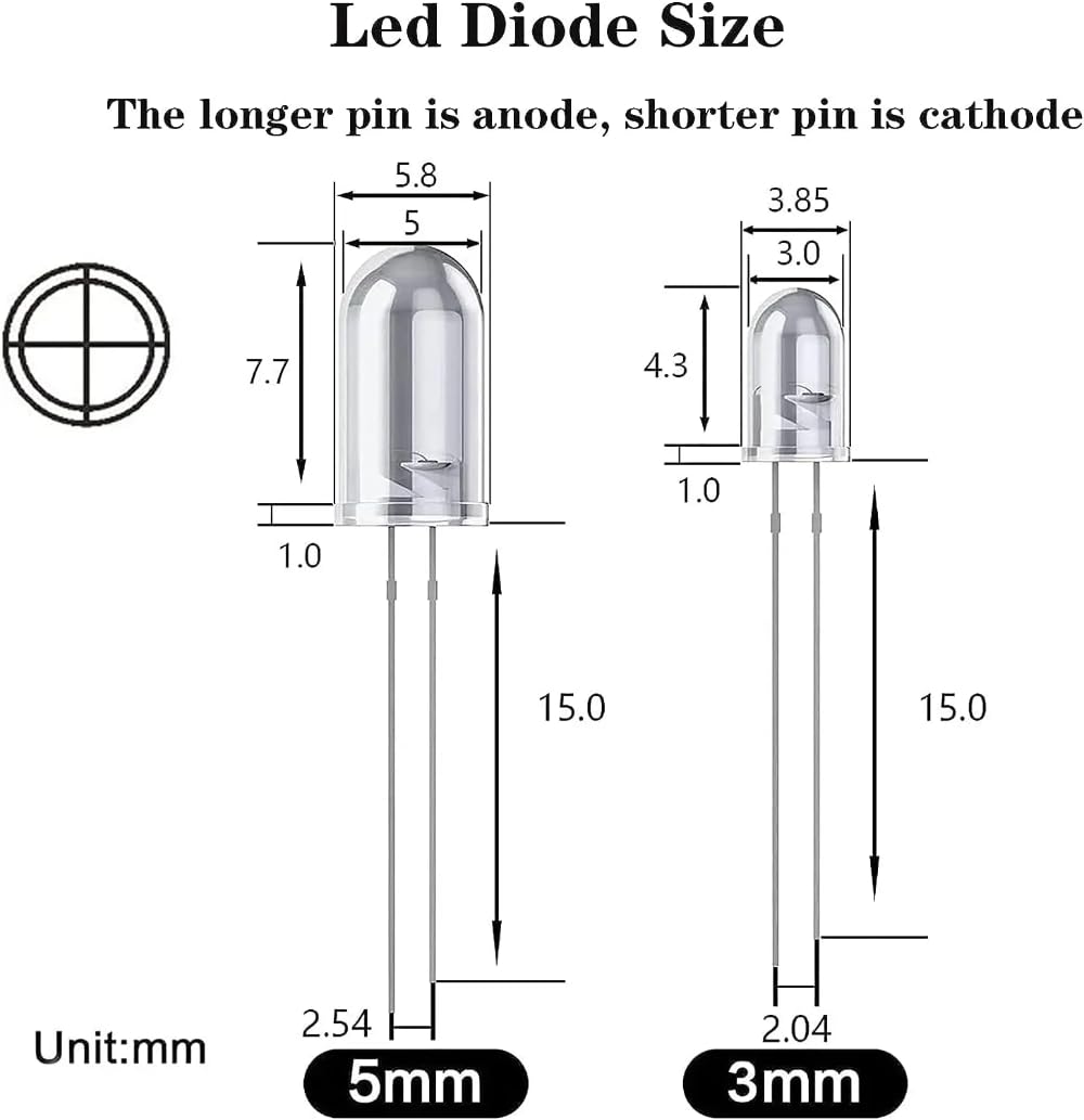 DollaTek 300 szt. 3 mm 5 mm ró?ne kolory 2-pinowe rozproszone diody LED elektroniczne cz??ci w 5 kolorach