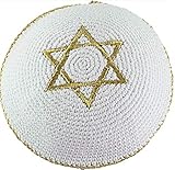 Gold Star of David Knitted Kippah Yarmulke Tribal Jewish Yamaka Kippa Israel