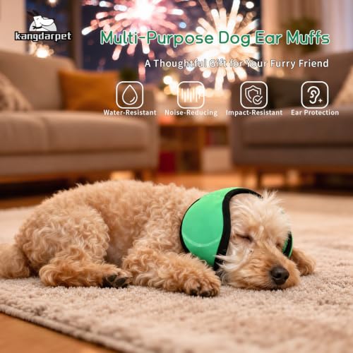Image of Dog Ear Cover, Green, M (Head Size: 14 inch-19 inch) | Noise Protection & Anxiety Relief, Adjustable No Shake Ear Wrap