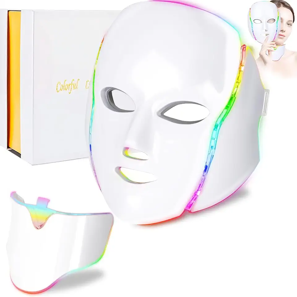 Mascara de Led Facial, Mascara de LED, Máscara Facial e Pescoço, 7 Cores, Portátil, Pronto para Uso, 900 g