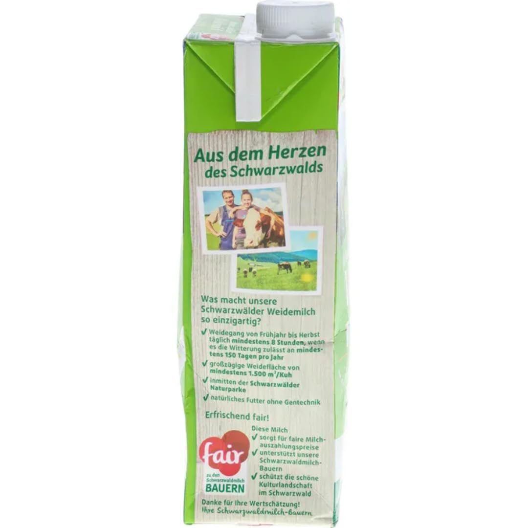 Schwarzwaldmilch Milch fettarme H-Milch, 1,5% Fett Haltbare Milch, Weidemilch, je 1 Liter, 60 Stück+ pufai
