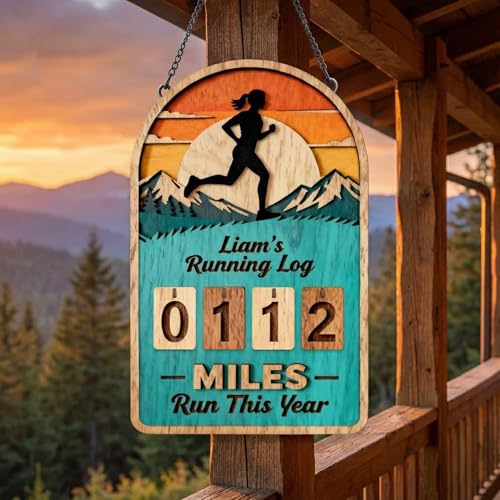 Personalized Running Miles Tracker Sign Gifts for Runner, Running Log Sign with...