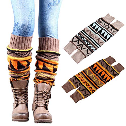 Kaxich - 2 pares de calcetines de invierno para mujer, cálidos, largos, de ganchillo bohemio, de lana gruesa Cover