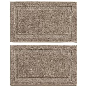 mDesign Non-Slip Microfiber Bathroom Rug – Water-Absorbent Floor Mat for Bathroom – Extra-Soft, Luxury Bathroom Carpet for Outside Bath/Shower – 21″ x 34″ – Hydra Collection – 2 Pack – Taupe/Tan
