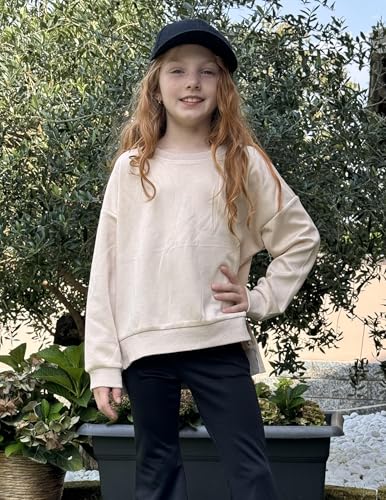 Image of Arshiner Girls Crewneck Sweatshirt Long Sleeve Pullover Tops Drop Shoulder Sweatshirts Side Split