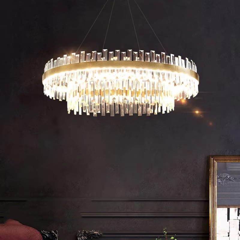 Crystal Chandelier Light Luxury Living Room Post-Modern Ring Circular Double-Layer Living Room Dining Room Led Pendant,for Decoration