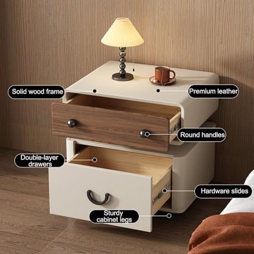 Stylish Black Nightstand with Double Drawers - Floorstanding Bedside Table, Sofa End Table, Accent Table with Storage for Home, Perfect for Bedroom & Living Room (50cm)