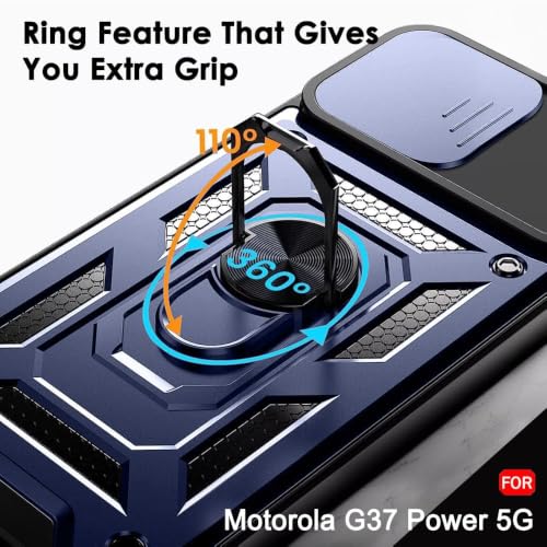 Image of Luxe Back Cover Compatible for Motorola G77 Power 5G / G37 5G / G37 Power 5G | D10 Tough Armor Case | Sliding Camera Shield | 360 Protection | Kickstand Ring Holder | Military-Grade Bumper Case